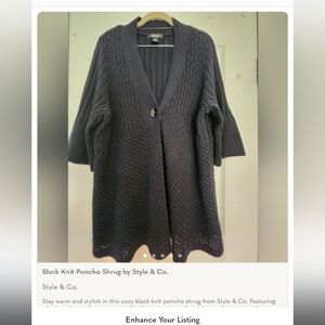 Style & Co. Black Knit Poncho Shrug -1x